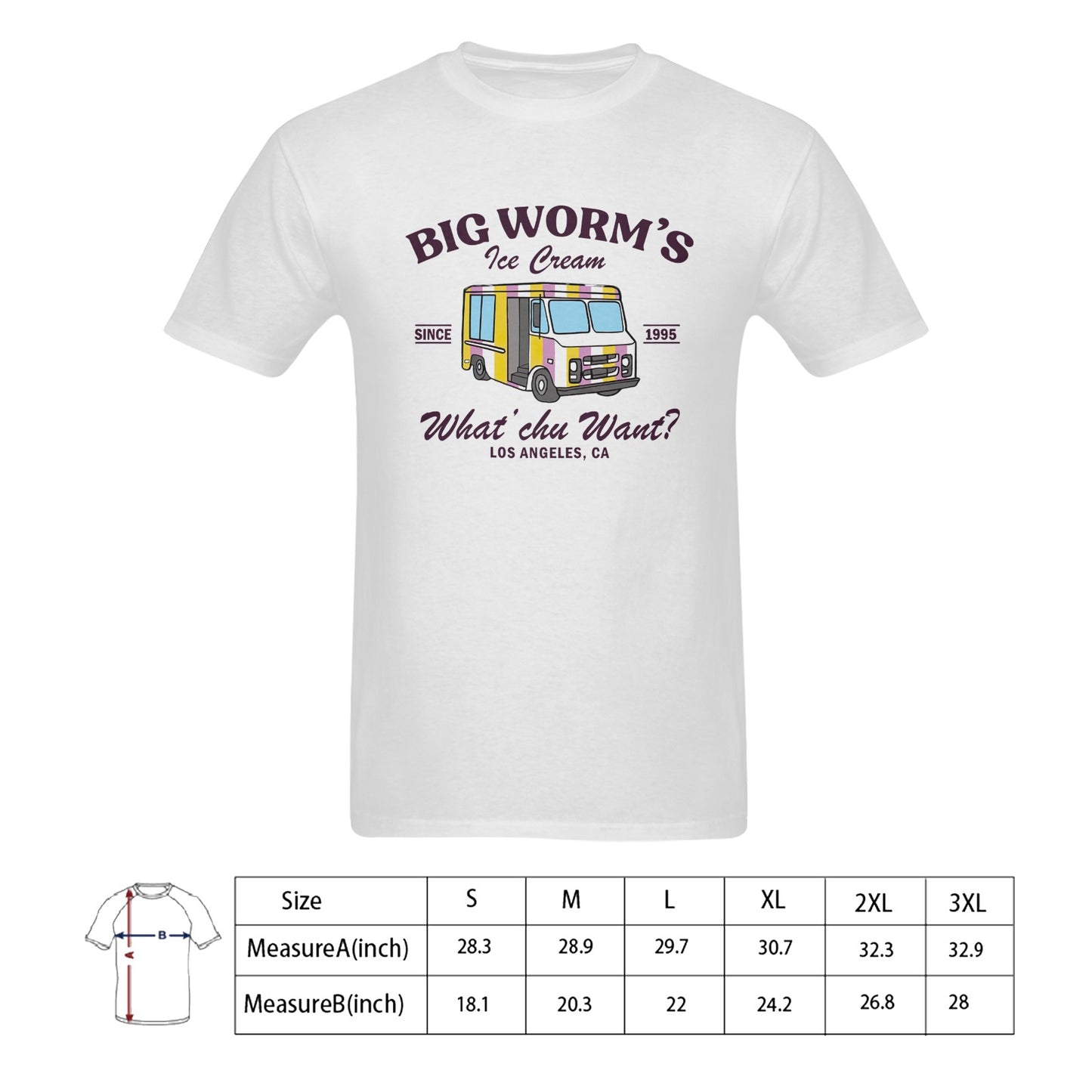 Big Worm's Ice Cream Truck Men's T-shirt 100% Cotton